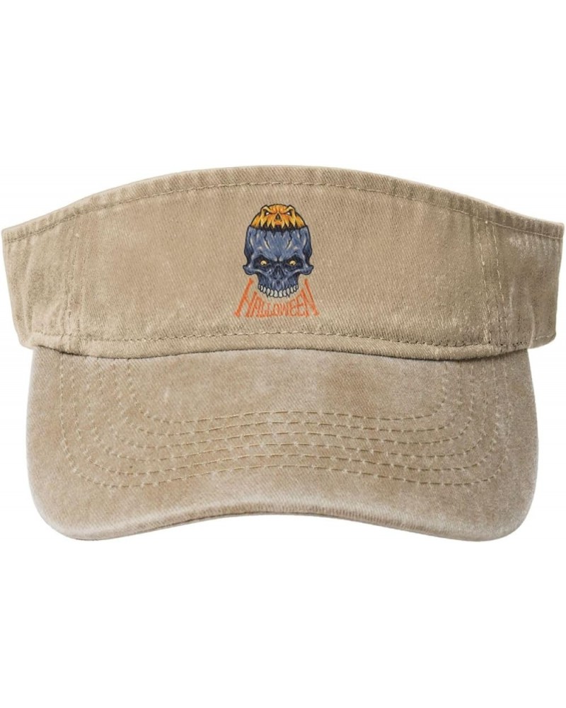 Halloween Pumpkin Skull Sun Visor Hats for Women Men Sun Hat Cotton Golf Hat Vintage Baseball Cap Natural $12.81 Visors