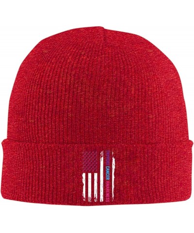 American Flag Thyroid Cancer Awareness Cozy Knitted Hat for Winter - Warm Comfort Black Red $15.13 Skullies & Beanies