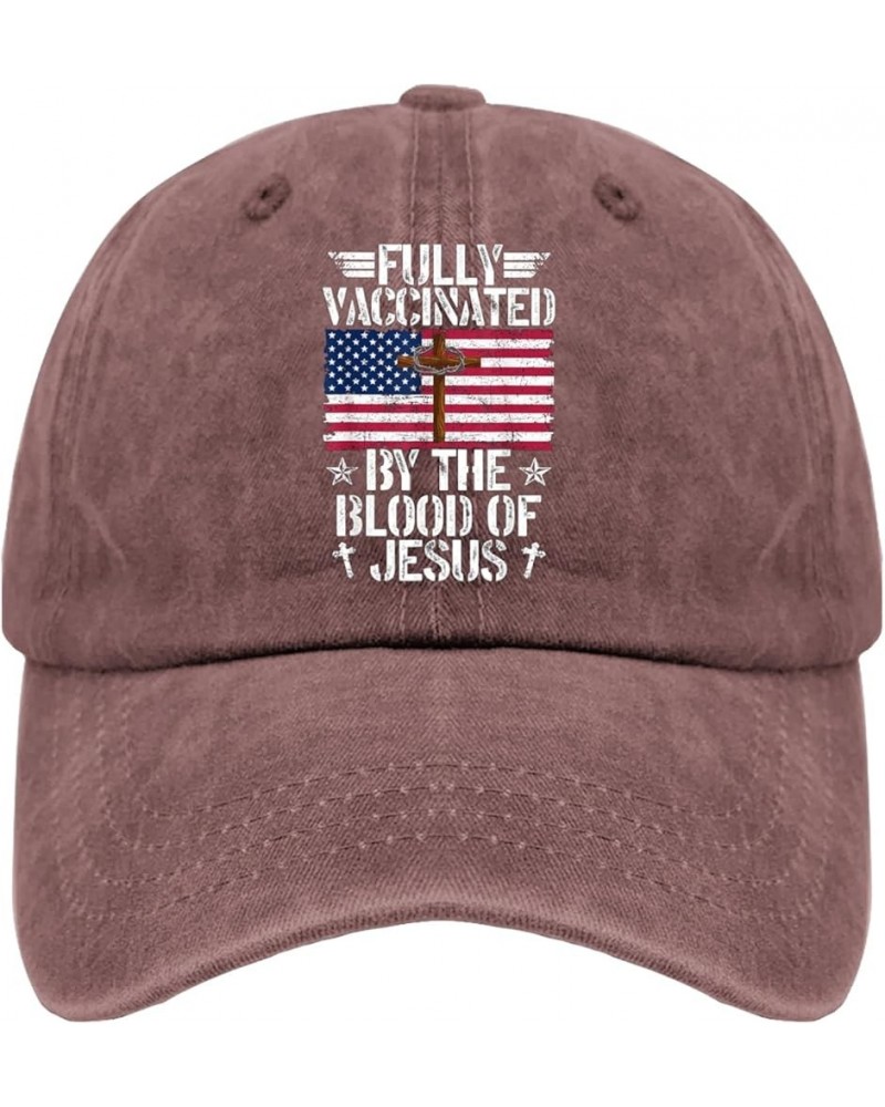 Fully Vaccinated by The Blood of Jesus Christ Hats Jesus Hat for Womens Mens Pigment Black Funny Hats Wine Red $13.79 Sun Hats