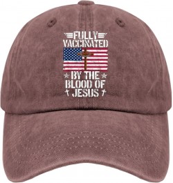 Fully Vaccinated by The Blood of Jesus Christ Hats Jesus Hat for Womens Mens Pigment Black Funny Hats Wine Red $13.79 Sun Hats