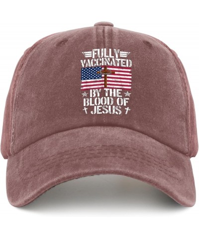 Fully Vaccinated by The Blood of Jesus Christ Hats Jesus Hat for Womens Mens Pigment Black Funny Hats Wine Red $13.79 Sun Hats