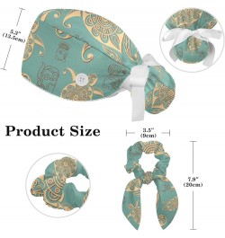 Scrub Hat Sea Turtle Print Pattern Adjustable Working Cap with Button Bow Hair Scrunchies for Women Color 8 $11.39 Skullies &...