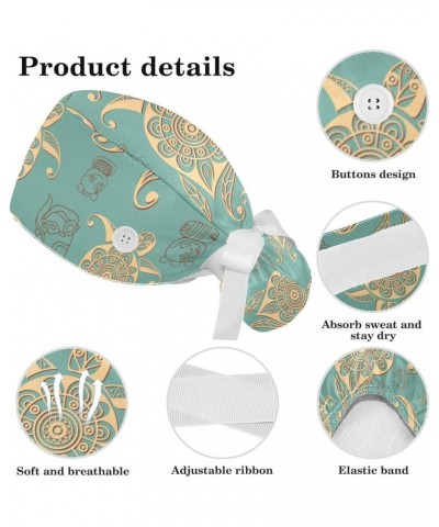 Scrub Hat Sea Turtle Print Pattern Adjustable Working Cap with Button Bow Hair Scrunchies for Women Color 8 $11.39 Skullies &...