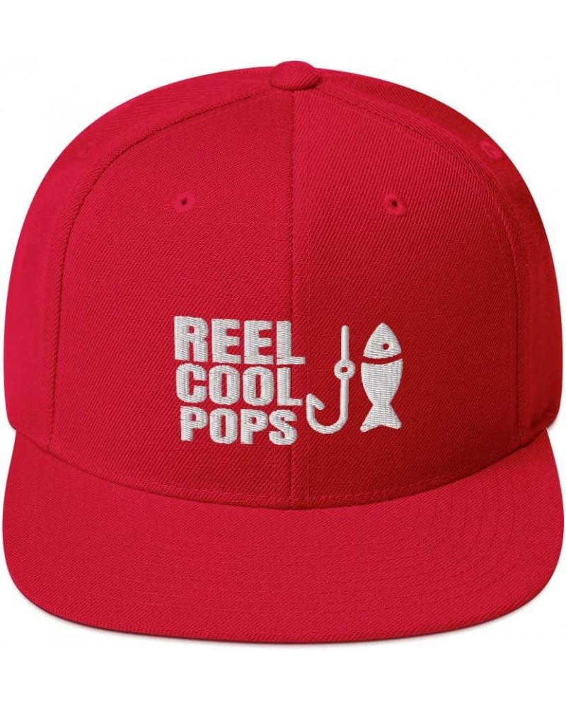 Reel Cool Pops Fishing Fisherman Fish Flatbrim Flat Brim Snapback Hat Cap Red $20.56 Baseball Caps