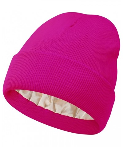 Satin Lined Beanie for Women Silk Lined Beanie Knit Winter Hats for Women Skull Cap Acrylic Soft Warm Beanie Hat Rose $7.79 S...