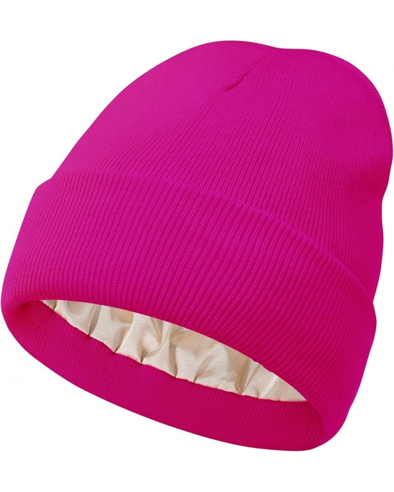 Satin Lined Beanie for Women Silk Lined Beanie Knit Winter Hats for Women Skull Cap Acrylic Soft Warm Beanie Hat Rose $7.79 S...