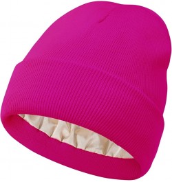 Satin Lined Beanie for Women Silk Lined Beanie Knit Winter Hats for Women Skull Cap Acrylic Soft Warm Beanie Hat Rose $7.79 S...