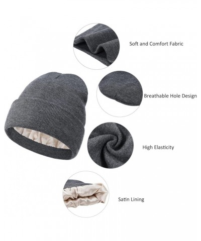 Satin Lined Beanie for Women Silk Lined Beanie Knit Winter Hats for Women Skull Cap Acrylic Soft Warm Beanie Hat Rose $7.79 S...