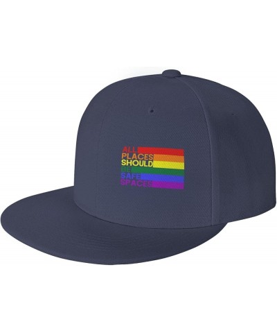 All Places Should Be Safe Spaces Gay Pride Ally LGBTQ Month Women's Baseball Cap Retro Trucker Hat Adjustable Navy Blue $10.0...