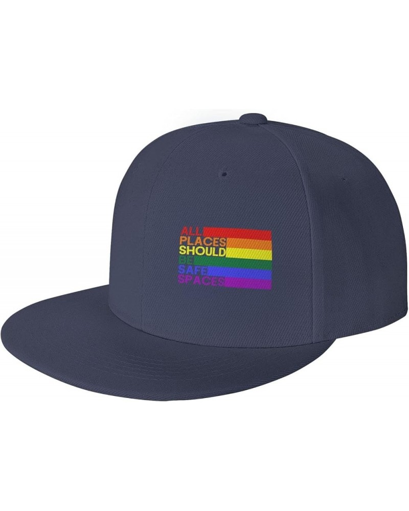 All Places Should Be Safe Spaces Gay Pride Ally LGBTQ Month Women's Baseball Cap Retro Trucker Hat Adjustable Navy Blue $10.0...