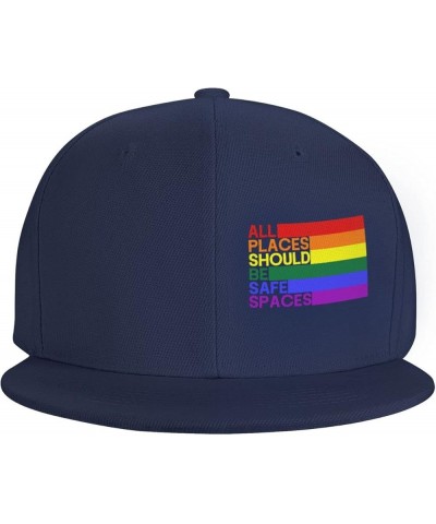 All Places Should Be Safe Spaces Gay Pride Ally LGBTQ Month Women's Baseball Cap Retro Trucker Hat Adjustable Navy Blue $10.0...