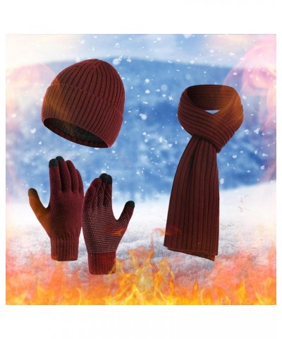 Women Men Winter Outdoor Warm Set Fleece Knitted Beanie Hat Long Scarf Neck Warmer Touchscreen Gloves 3 in 1 Set Ski Gift A -...