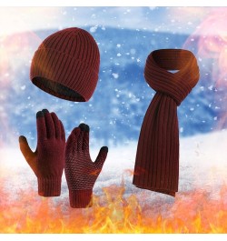 Women Men Winter Outdoor Warm Set Fleece Knitted Beanie Hat Long Scarf Neck Warmer Touchscreen Gloves 3 in 1 Set Ski Gift A -...