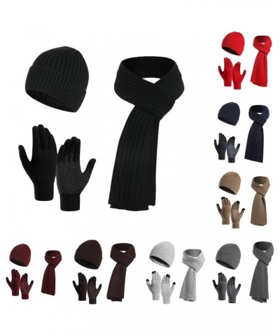 Women Men Winter Outdoor Warm Set Fleece Knitted Beanie Hat Long Scarf Neck Warmer Touchscreen Gloves 3 in 1 Set Ski Gift A -...