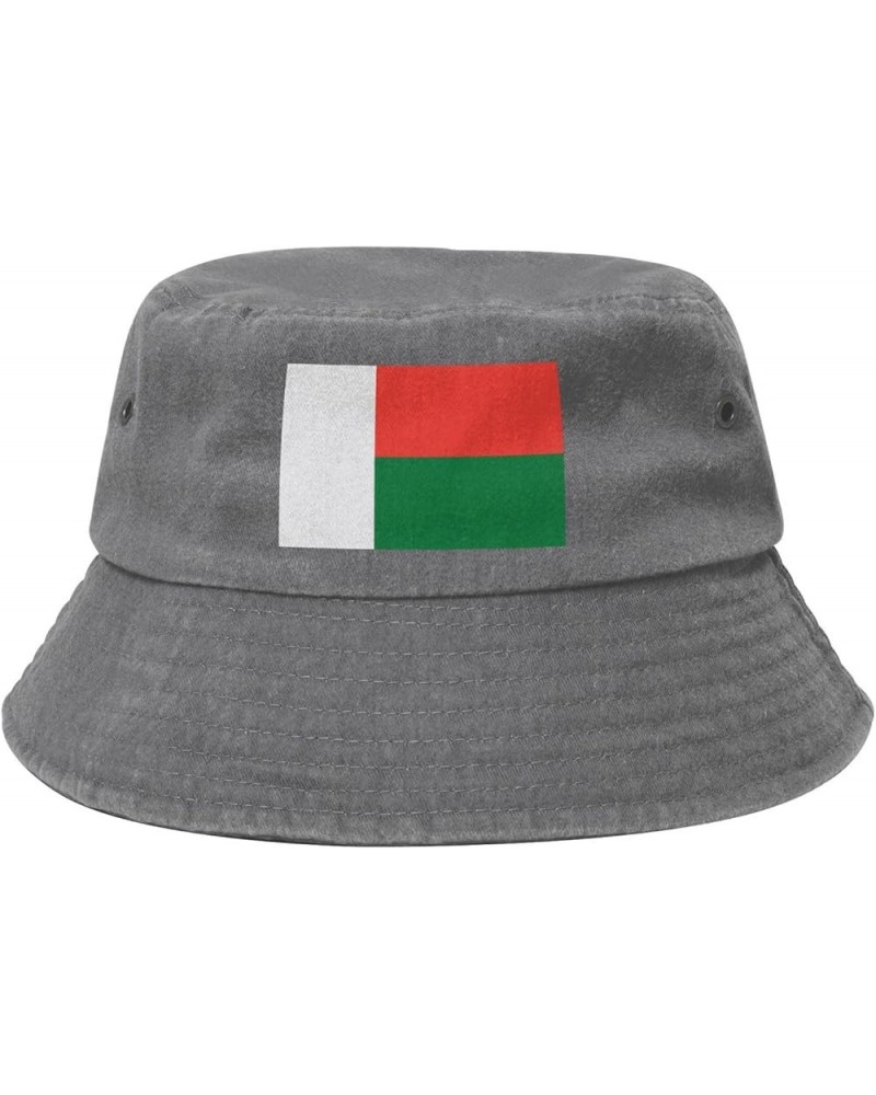 Flag of Madagascar Bucket Hat for Women Men Summer Travel Sun Hat Outdoor Cap Funny Bucket Hats Gray $11.98 Bucket Hats