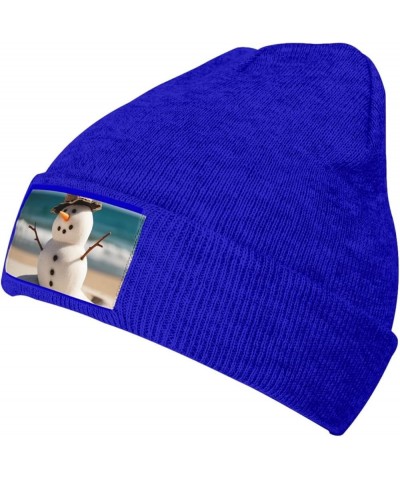 Beanie for Women Men Warm Snowman with Seashells Winter Hats for Women Thick Knit Beanies for Winter Cuffed Cap Blue $13.69 S...