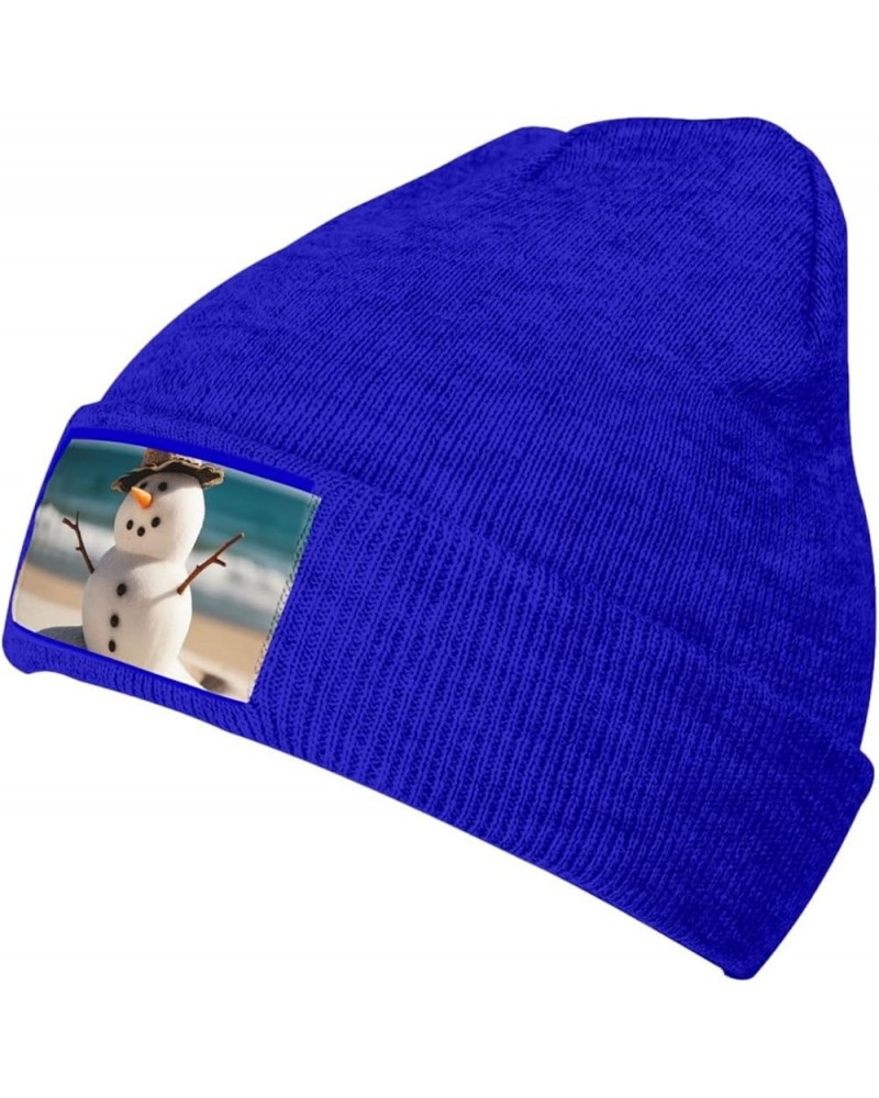 Beanie for Women Men Warm Snowman with Seashells Winter Hats for Women Thick Knit Beanies for Winter Cuffed Cap Blue $13.69 S...