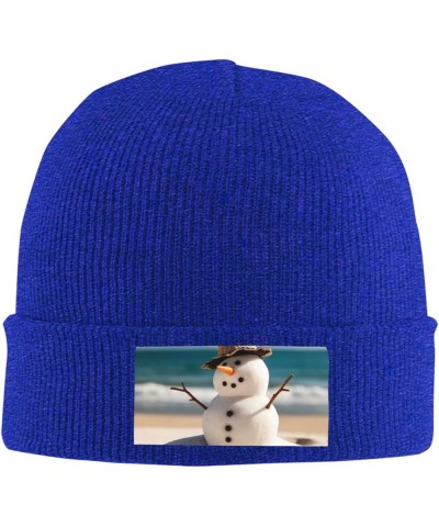 Beanie for Women Men Warm Snowman with Seashells Winter Hats for Women Thick Knit Beanies for Winter Cuffed Cap Blue $13.69 S...