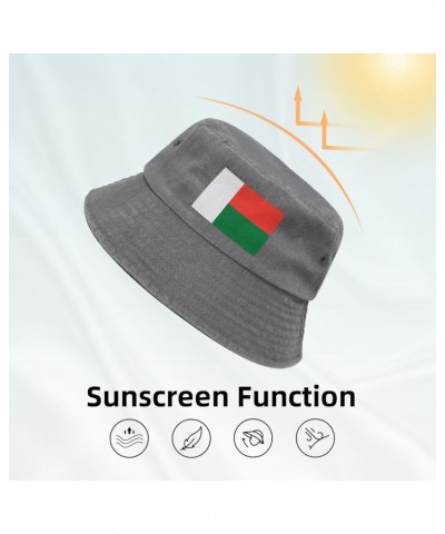 Flag of Madagascar Bucket Hat for Women Men Summer Travel Sun Hat Outdoor Cap Funny Bucket Hats Gray $11.98 Bucket Hats