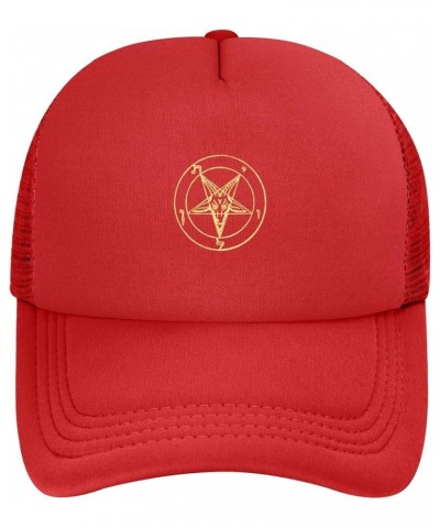 Inverted Pentacle Pewter Satanic Goat Unisex Trucker Hats Mesh Hats Sport Baseball Caps Adjustable Fashion Hat Red $8.69 Base...