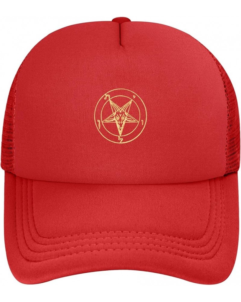 Inverted Pentacle Pewter Satanic Goat Unisex Trucker Hats Mesh Hats Sport Baseball Caps Adjustable Fashion Hat Red $8.69 Base...