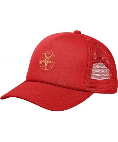 Inverted Pentacle Pewter Satanic Goat Unisex Trucker Hats Mesh Hats Sport Baseball Caps Adjustable Fashion Hat Red $8.69 Base...