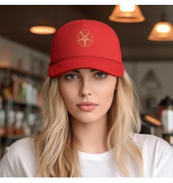 Inverted Pentacle Pewter Satanic Goat Unisex Trucker Hats Mesh Hats Sport Baseball Caps Adjustable Fashion Hat Red $8.69 Base...