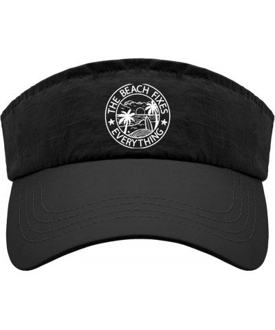 The Beach Fixes Everything Hats Sun Visors for Women Golf Caps Lightweight Sun Hats Allblack $10.82 Sun Hats