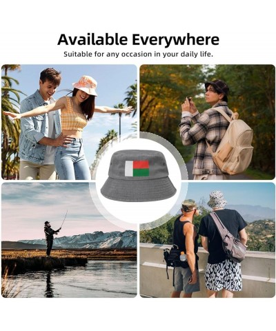 Flag of Madagascar Bucket Hat for Women Men Summer Travel Sun Hat Outdoor Cap Funny Bucket Hats Gray $11.98 Bucket Hats