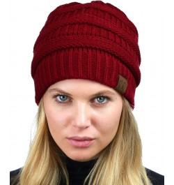 Unisex Chunky Soft Stretch Cable Knit Warm Fuzzy Lined Skully Beanie Burgundy $10.46 Skullies & Beanies