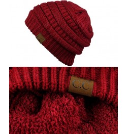 Unisex Chunky Soft Stretch Cable Knit Warm Fuzzy Lined Skully Beanie Burgundy $10.46 Skullies & Beanies