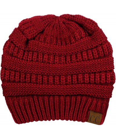 Unisex Chunky Soft Stretch Cable Knit Warm Fuzzy Lined Skully Beanie Burgundy $10.46 Skullies & Beanies