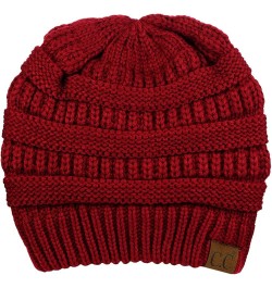 Unisex Chunky Soft Stretch Cable Knit Warm Fuzzy Lined Skully Beanie Burgundy $10.46 Skullies & Beanies