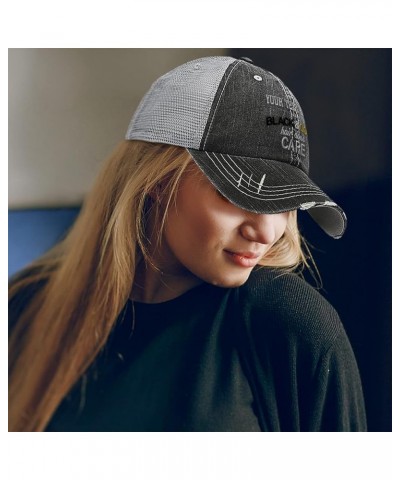 Custom Distressed Trucker Hat Black & Gold Hair Don't Care Cotton Black Gray Personalized Text Here $13.44 Baseball Caps