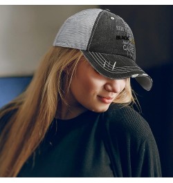 Custom Distressed Trucker Hat Black & Gold Hair Don't Care Cotton Black Gray Personalized Text Here $13.44 Baseball Caps