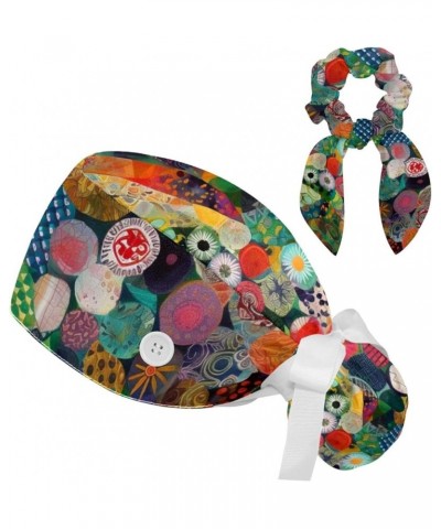 Scrub Hat Colorful Geometric Adjustable Working Cap with Button Bow Hair Scrunchies for Women Color 9 $9.68 Skullies & Beanies