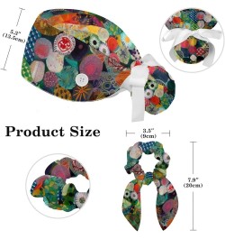 Scrub Hat Colorful Geometric Adjustable Working Cap with Button Bow Hair Scrunchies for Women Color 9 $9.68 Skullies & Beanies