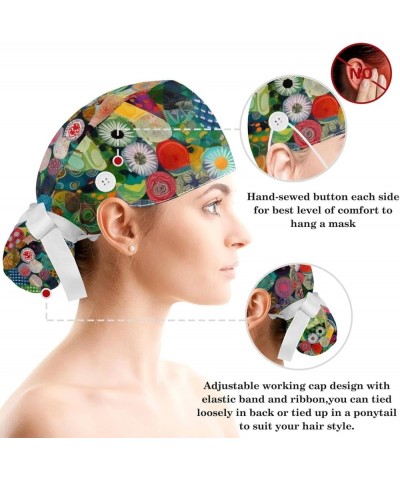 Scrub Hat Colorful Geometric Adjustable Working Cap with Button Bow Hair Scrunchies for Women Color 9 $9.68 Skullies & Beanies