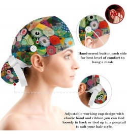 Scrub Hat Colorful Geometric Adjustable Working Cap with Button Bow Hair Scrunchies for Women Color 9 $9.68 Skullies & Beanies