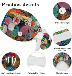 Scrub Hat Colorful Geometric Adjustable Working Cap with Button Bow Hair Scrunchies for Women Color 9 $9.68 Skullies & Beanies