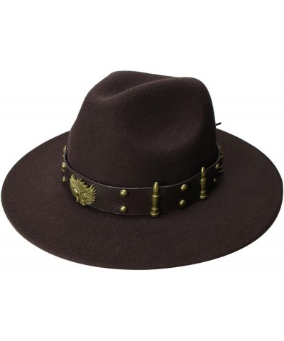 Black Fedora Hat Retro Women Men Vintage Wool Wide Brim Hats Panama Jazz Cap Bowler Two Guns Leather Band Coffee $17.15 Fedoras