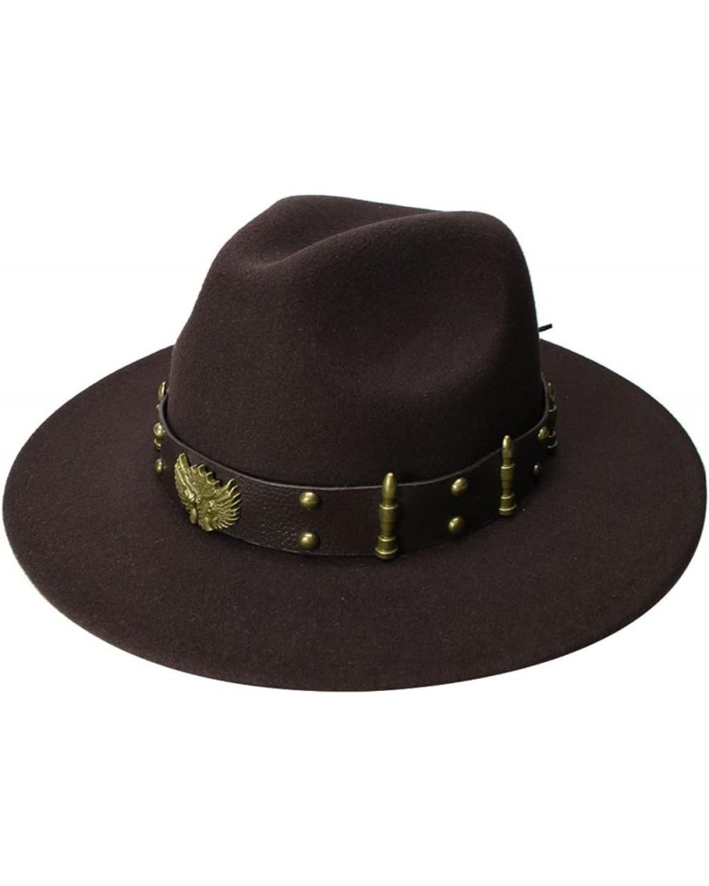 Black Fedora Hat Retro Women Men Vintage Wool Wide Brim Hats Panama Jazz Cap Bowler Two Guns Leather Band Coffee $17.15 Fedoras