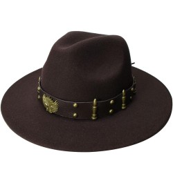 Black Fedora Hat Retro Women Men Vintage Wool Wide Brim Hats Panama Jazz Cap Bowler Two Guns Leather Band Coffee $17.15 Fedoras