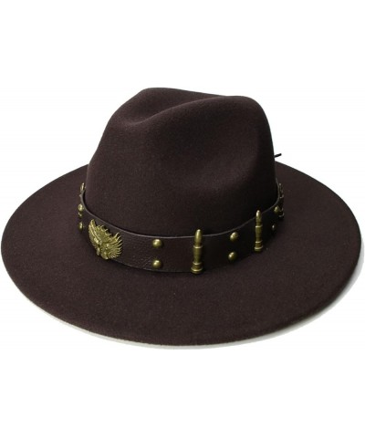 Black Fedora Hat Retro Women Men Vintage Wool Wide Brim Hats Panama Jazz Cap Bowler Two Guns Leather Band Coffee $17.15 Fedoras