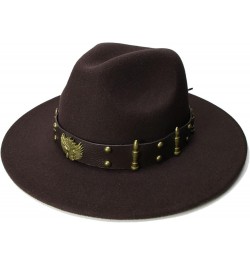 Black Fedora Hat Retro Women Men Vintage Wool Wide Brim Hats Panama Jazz Cap Bowler Two Guns Leather Band Coffee $17.15 Fedoras