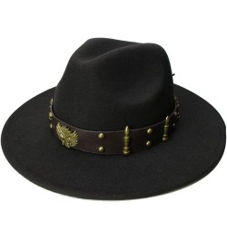 Black Fedora Hat Retro Women Men Vintage Wool Wide Brim Hats Panama Jazz Cap Bowler Two Guns Leather Band Coffee $17.15 Fedoras