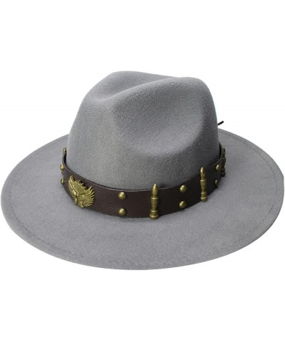 Black Fedora Hat Retro Women Men Vintage Wool Wide Brim Hats Panama Jazz Cap Bowler Two Guns Leather Band Coffee $17.15 Fedoras