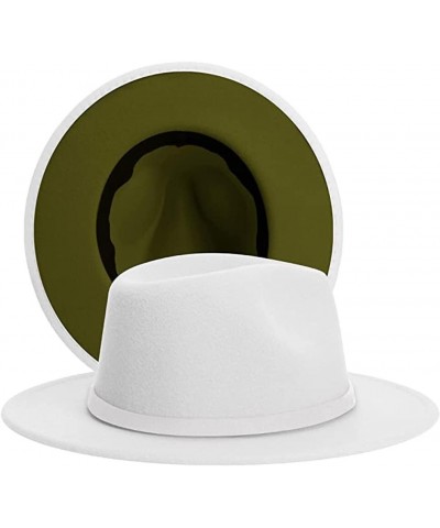 Two Tone Fedora Hats for Women Men Wide Brim Panama Felt Jazz Cap Party Wedding Top Hat White-olive $10.99 Fedoras