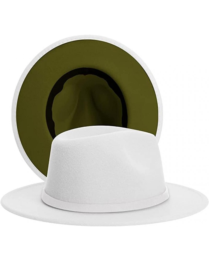 Two Tone Fedora Hats for Women Men Wide Brim Panama Felt Jazz Cap Party Wedding Top Hat White-olive $10.99 Fedoras