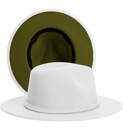 Two Tone Fedora Hats for Women Men Wide Brim Panama Felt Jazz Cap Party Wedding Top Hat White-olive $10.99 Fedoras